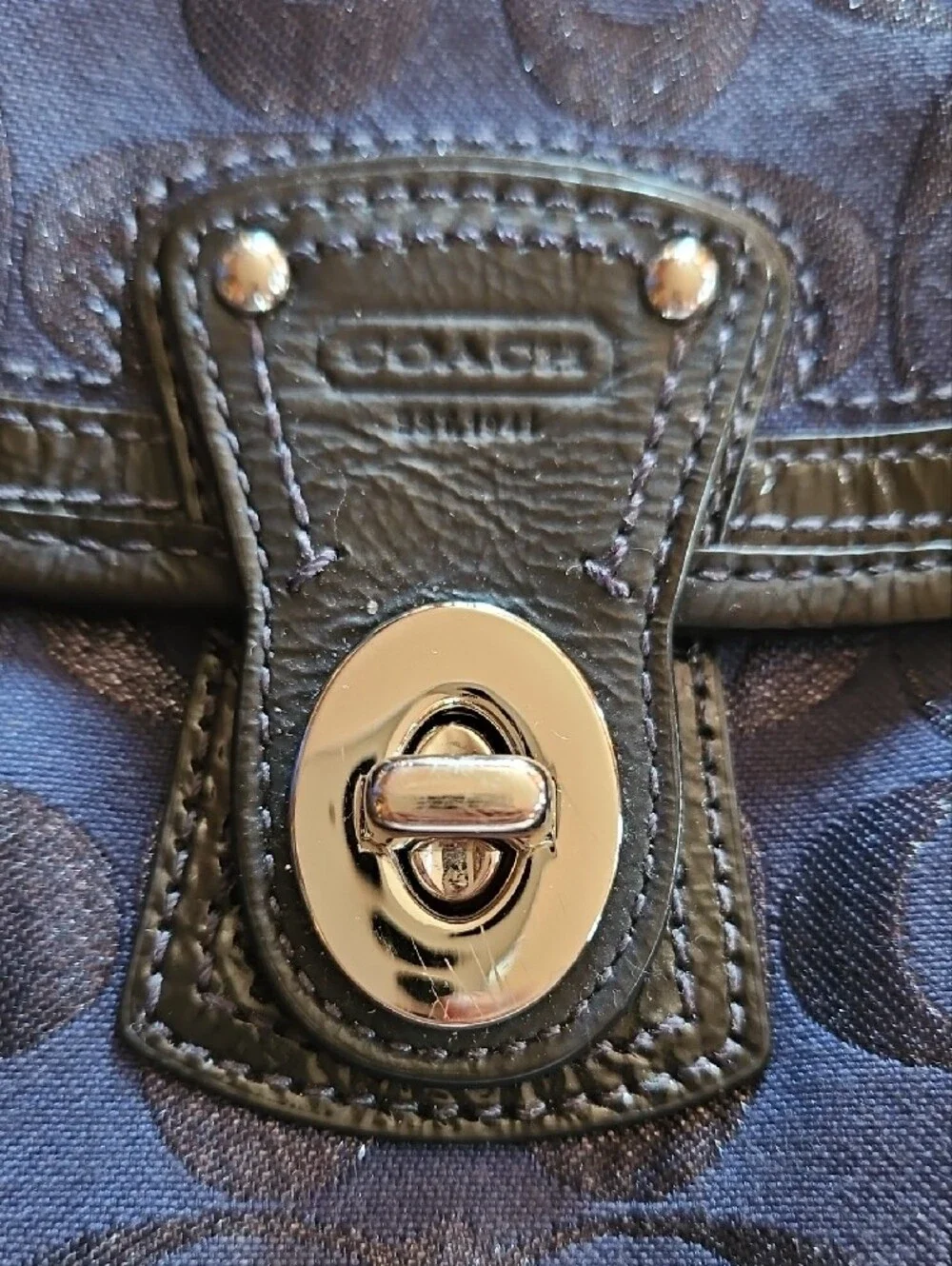 Coach Navy Signature C Legacy  Wristlet with Turnlock